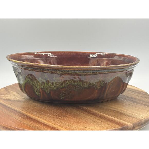 Vintage Haeger Pottery Oval Baking Dish Brown Green Drip Glaze 12" USA Marked - Picture 1 of 13